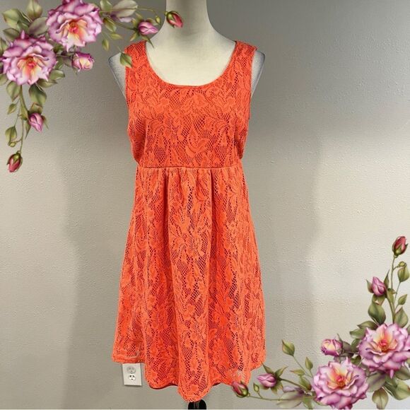 Vibrant Orange Lace maternity sleeveless Dress - Picture 1 of 12